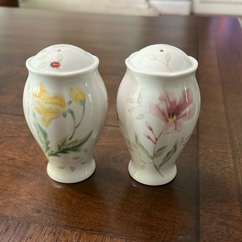 Lenox butterfly meadow ceramic porcelain 2 piece salt & paper shaker.